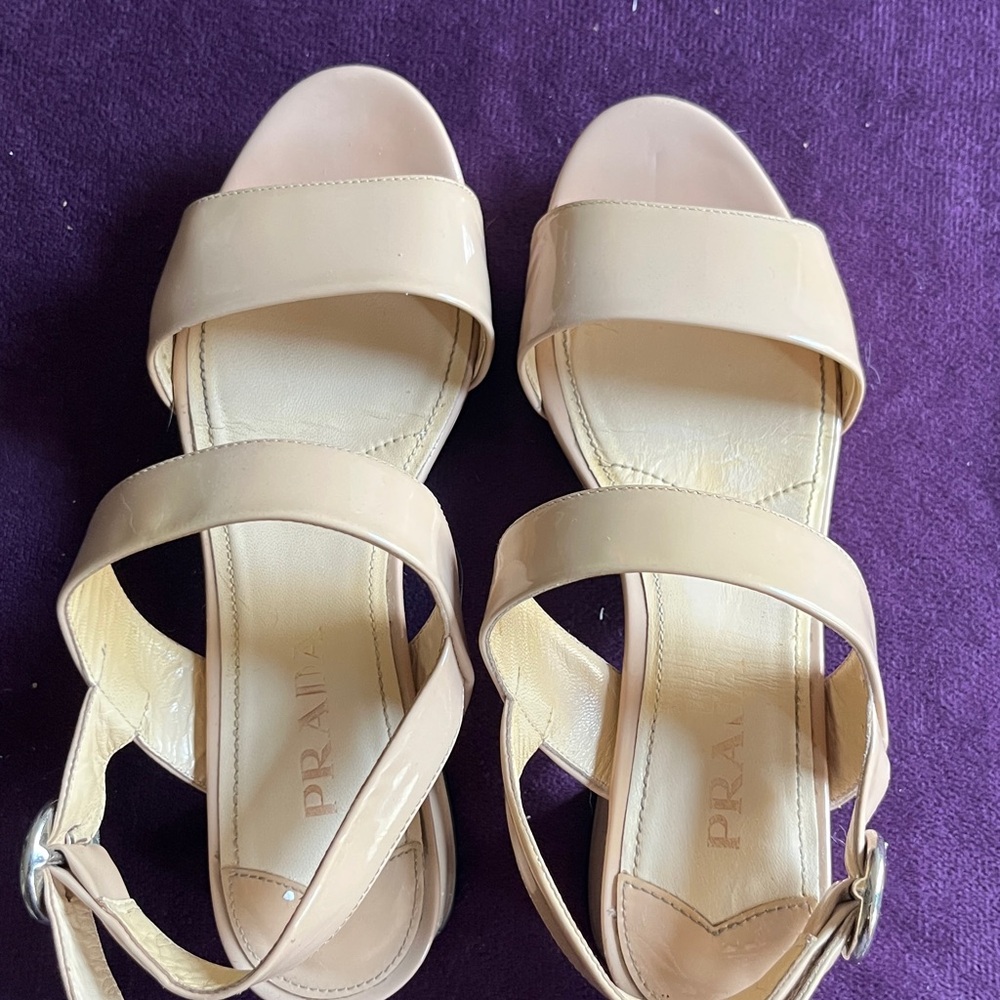 Prada Cream Strappy Sandals with Ankle Buckle
